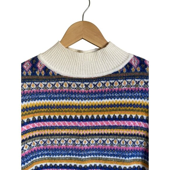 Talbots Size Medium Mock Neck Pullover Sweater Pink White Cream - Picture 4 of 9